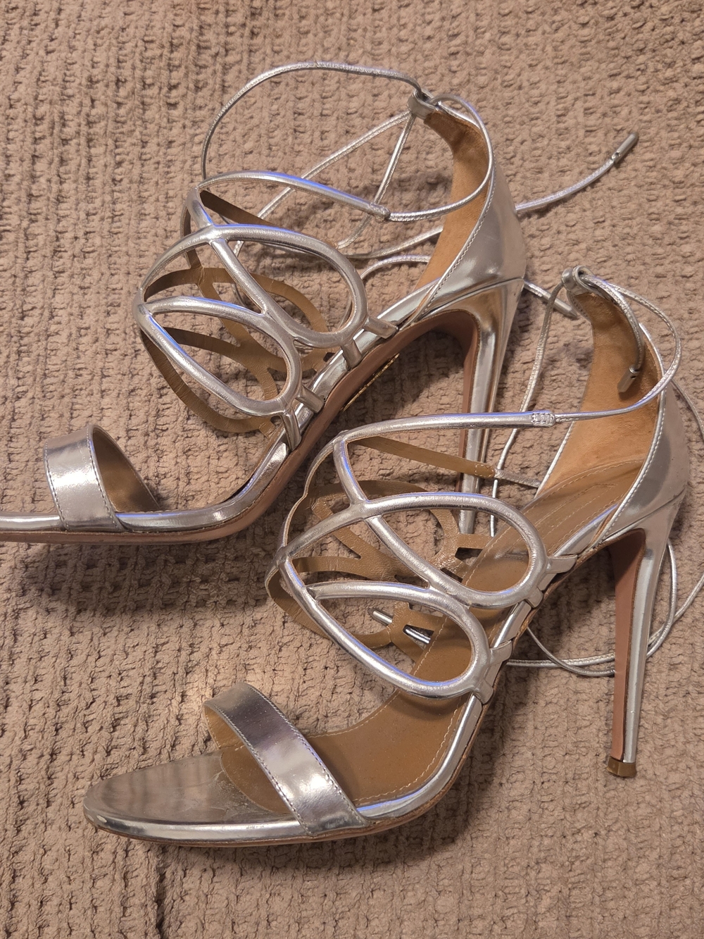 Silver Strappy High Heel Sandals